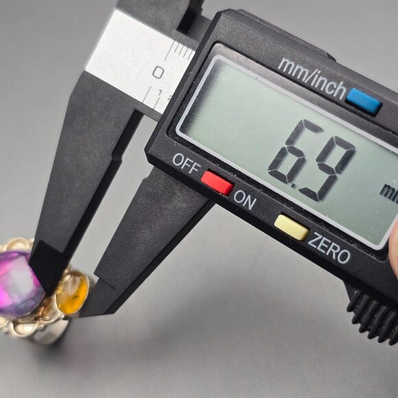 925 Silver-Plated Ring Size 7.5 VTG Glass Teardrop & Amber Cabochon Statement - Picture 12 of 14